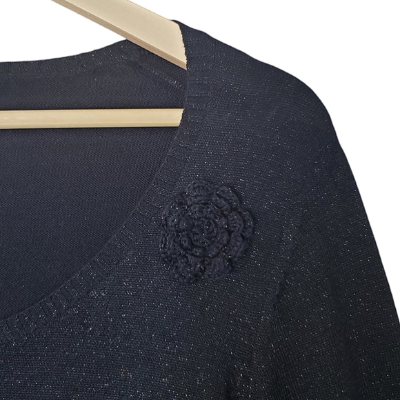 Versailles Sweater Silk Metallic Ruffle Flower Coquette Feminine Black Gold (M) - Picture 2 of 8